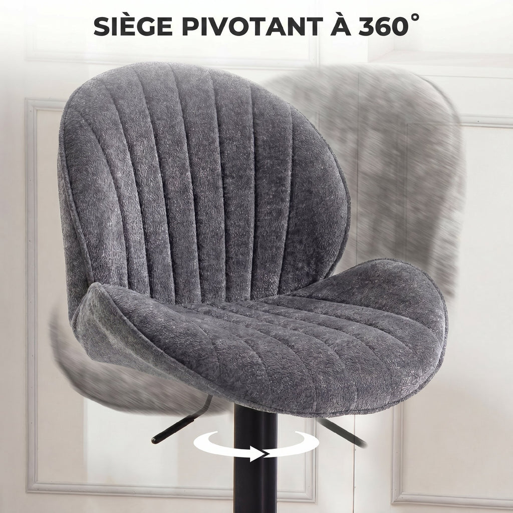 Lot de 2 Tabourets de Bar, Hauteur Réglable, Pivotant 360°, Siège Rembourré, Dossier et Repose-pieds, Gris-5