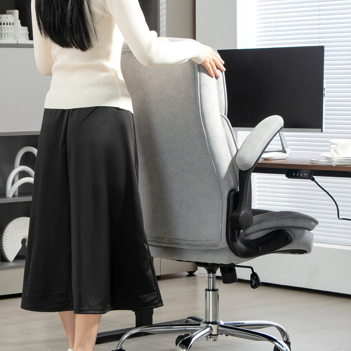 Fauteuil de bureau, chaise bureau ergonomique, hauteur réglable, accoudoirs relevables, 70 x 70 x 114-122 cm, gris-7
