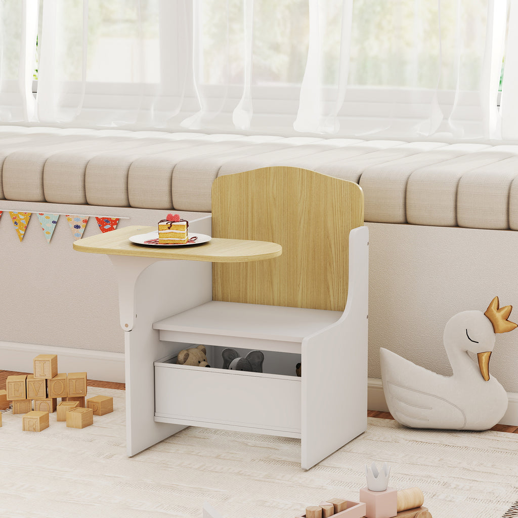 Bureau et chaise pour enfants avec bac de rangement, ensemble table d'activité 2-en-1 pour dessin lecture et jeux, blanc-1