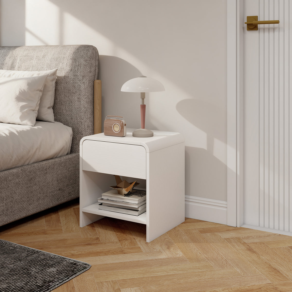 Lot de 2 tables de chevet, table d'appoint moderne avec compartiment ouvert et tiroir, 40 x 35 x 45 cm, blanc-8