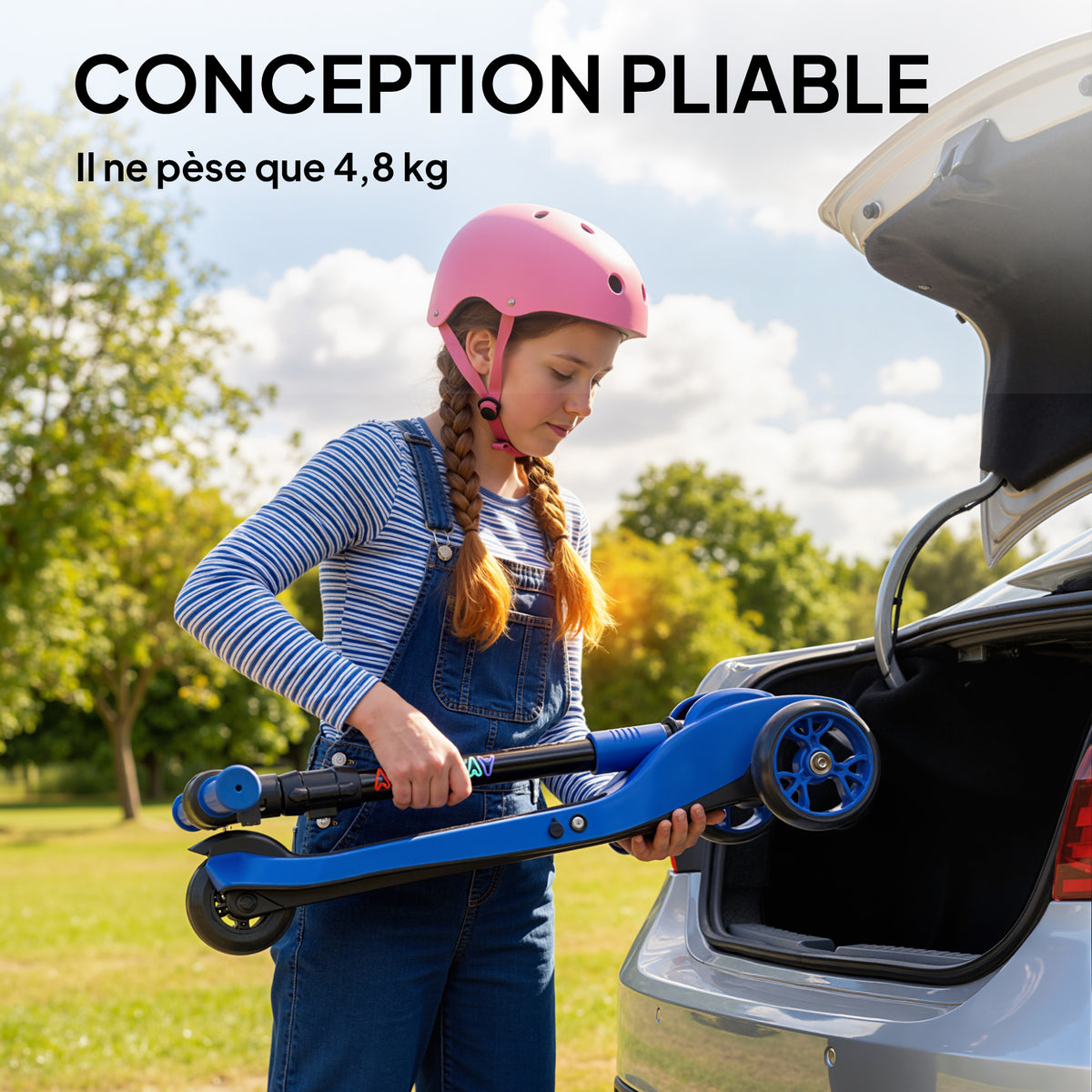 Trottinette électrique pour enfant 6 à 10 ans, pliable 3 roues démarrage zéro, vitesse maximale 8 km/h 64x29x83cm bleu-8
