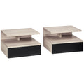 Lot de 2 Tables de Chevet murales - Lot de 2 Tables de Nuit - tiroir Coulissant, Niche, Plateau - Noir Chêne-0