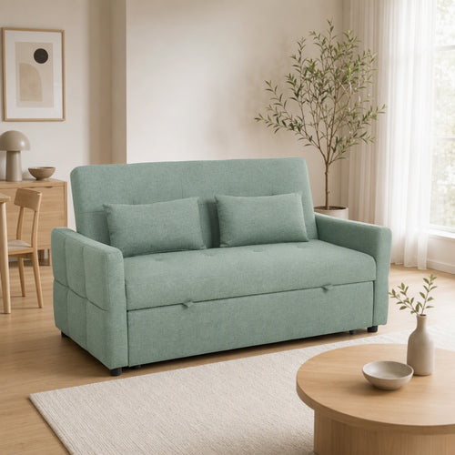 Canapé Convertible 2 Places 3 en 1, Canapé-Lit Clic Clac 160 cm, Dossier Réglable, Assise Large, 2 Oreillers, Vert-1