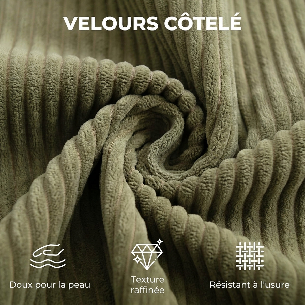 Canapé 3 Places en Velours Côtelé, Canapé de Salon Compressé Moderne 236 cm avec Coussin à Ressorts, Vert