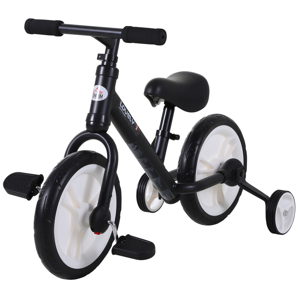 Vélo Enfant draisienne 2 en 1 roulettes et pédales Amovibles Roues 12" Hauteur Selle réglable pour enfants de 2 à 5 ans Acier Noir
