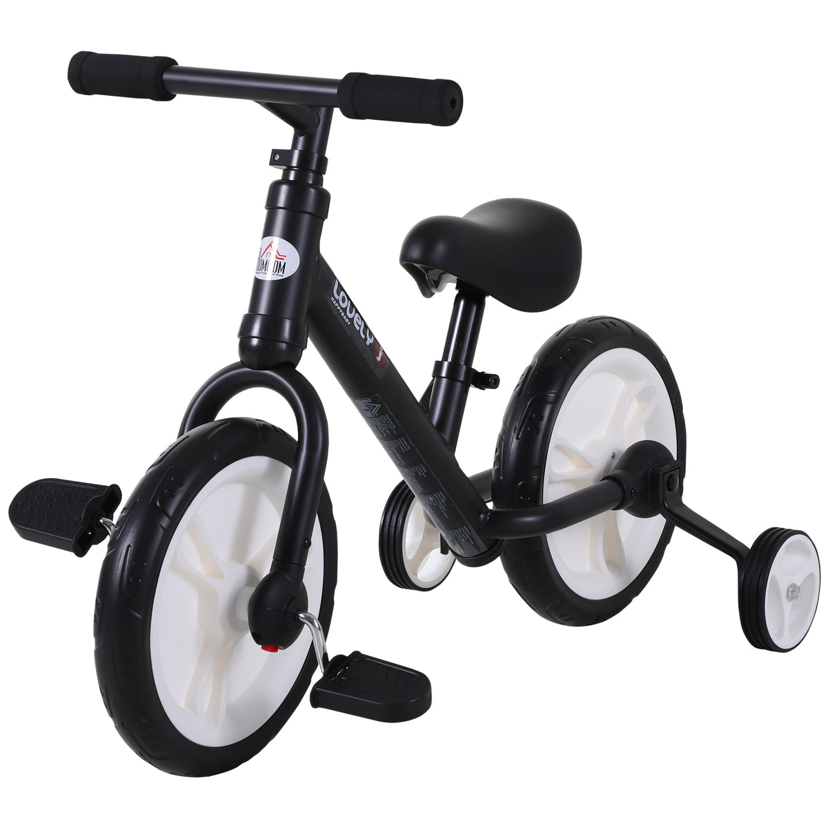 Vélo Enfant draisienne 2 en 1 roulettes et pédales Amovibles Roues 12" Hauteur Selle réglable pour enfants de 2 à 5 ans Acier Noir