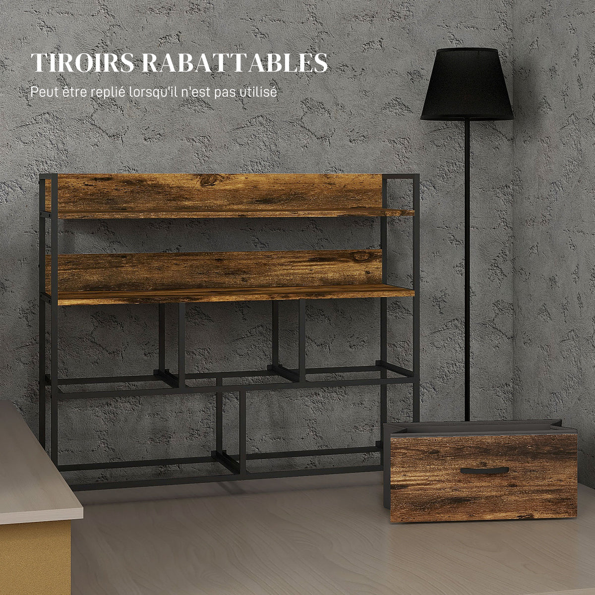 Commode, meuble de rangement, 5 tiroirs en tissu pliables et amovibles et étagères, 98 x 29 x 85 cm, brun rustique-5
