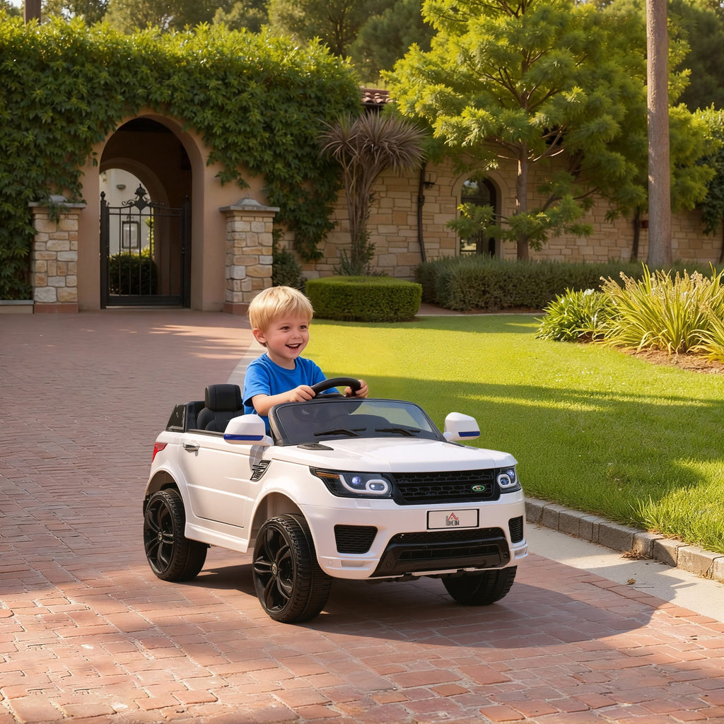 Voiture électrique enfants véhicule électrique 12 V, double moteurs, 3 à 5 km/h, blanc