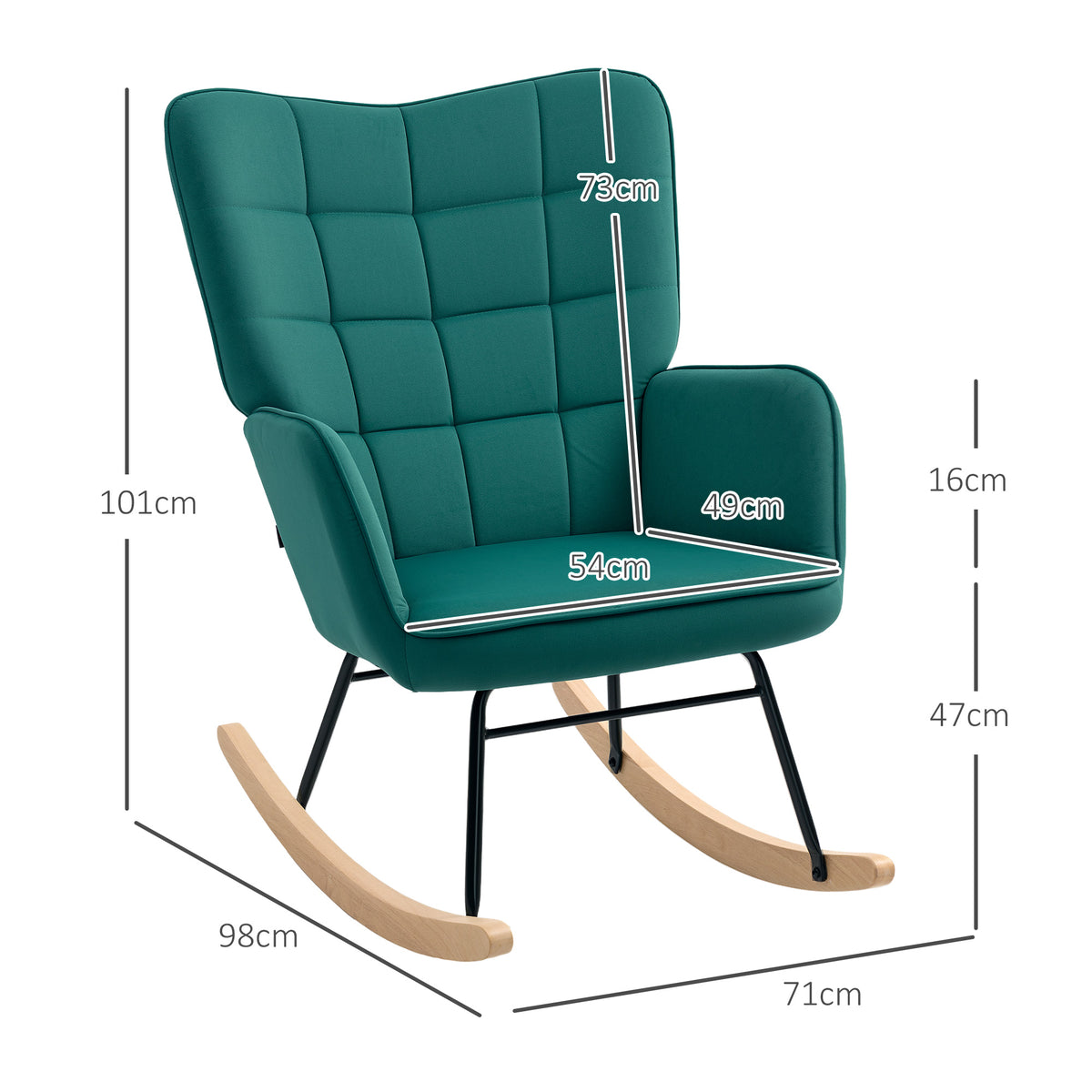 Fauteuil à bascule rocking chair revêtement en velous structure en acier 71 x 98 x 101 cm Vert-2