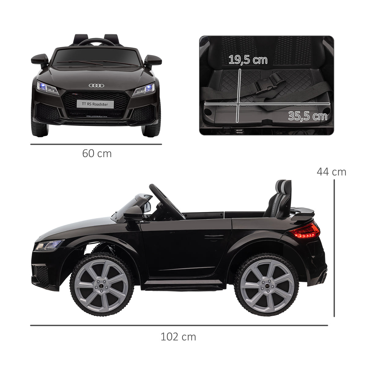 Voiture électrique enfant véhicule électrique enfant Audi TT RS 12 V 30 W V. Max. 3 Km/h télécommande 2,4G Effets sonores + Lumineux Noir