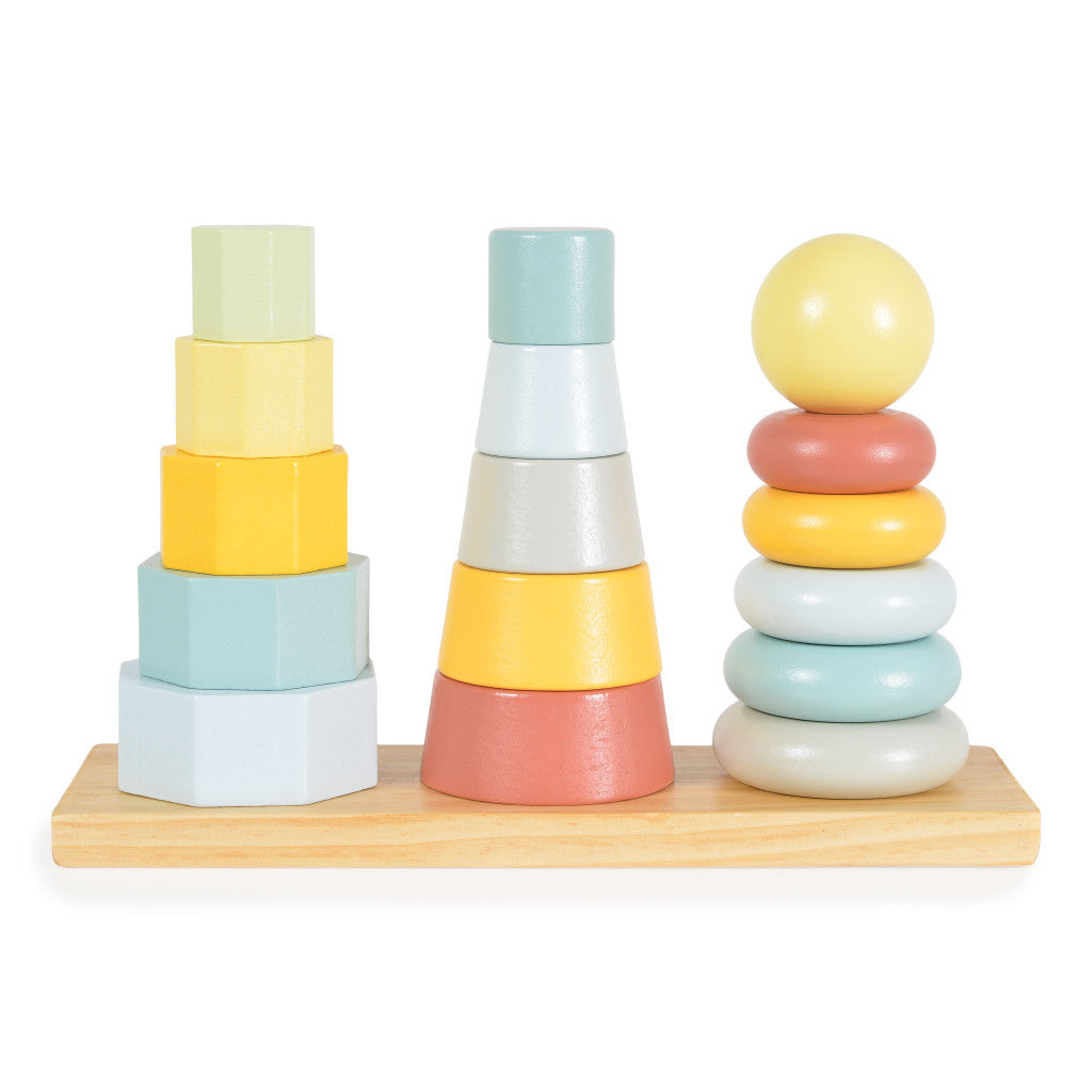 Tooky Toy Piramis toronyépítő montessori fa játék 17db-os