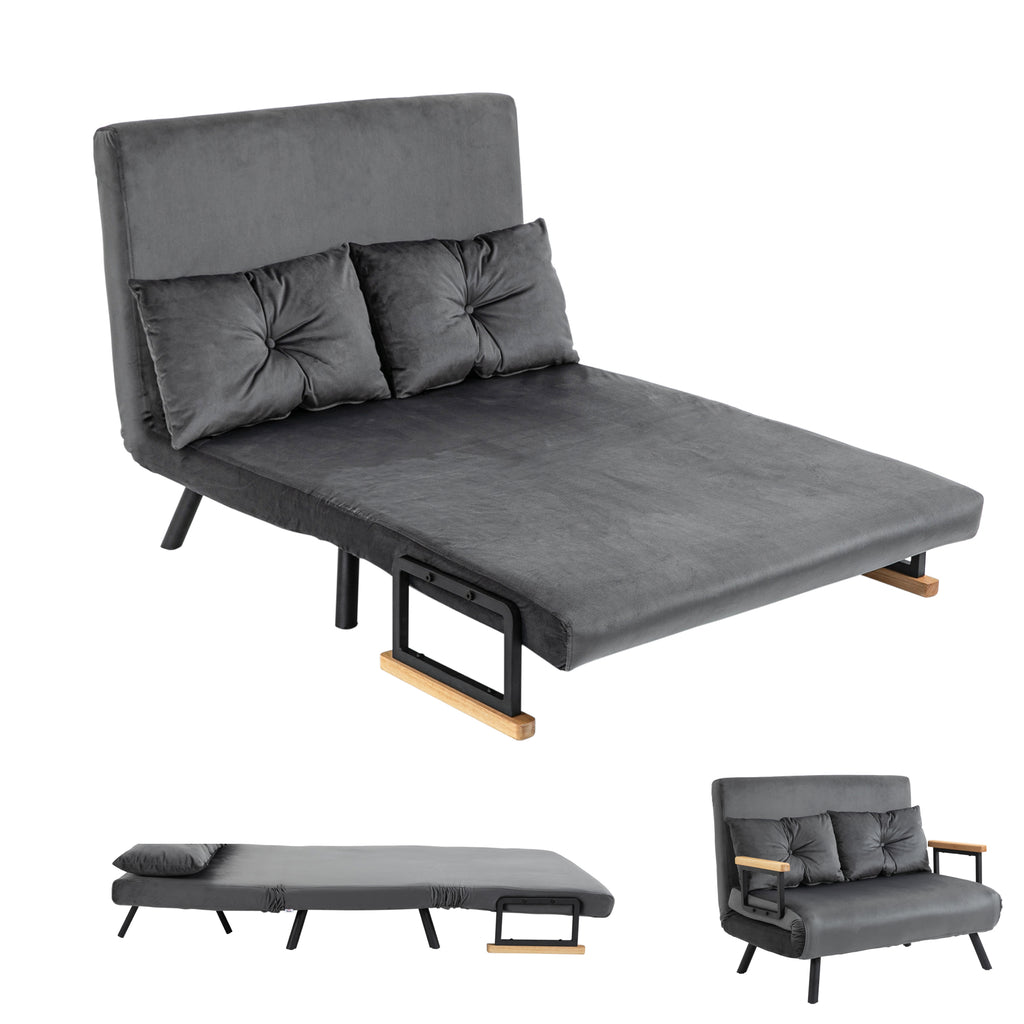 Canapé convertible 2 places avec dossier réglable sur 5 niveaux et 2 coussins rembourrés pour salon, chambre d'amis-0