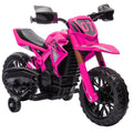 Moto cross électrique pour enfants 3-8 ans, batterie 6 V, 2 moteurs, klaxon et roues d'entraînement, charge 30KG, rose