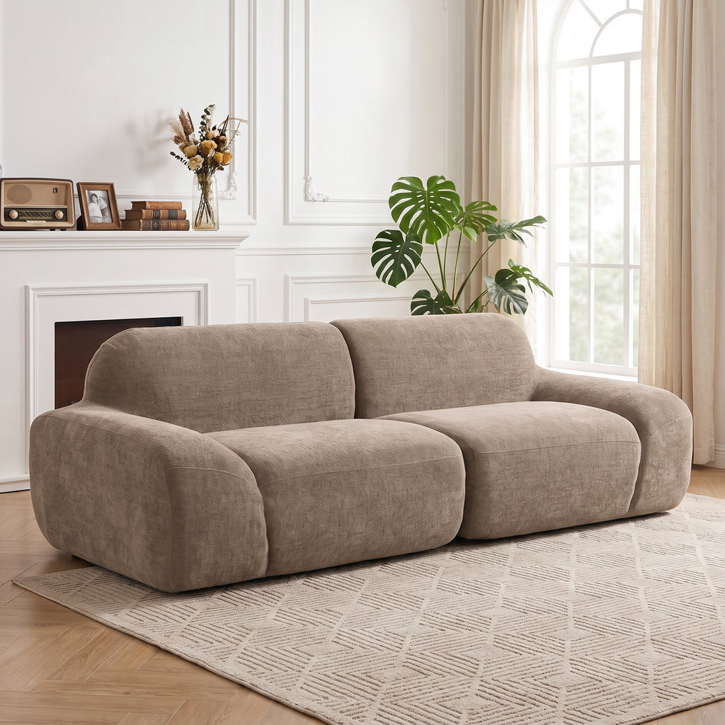 Canapé 3 Places en Chenille 244 cm, Canapé Salon Moderne, Assise et Accoudoirs Larges, Ressorts Ensachés, Marron Clair-1