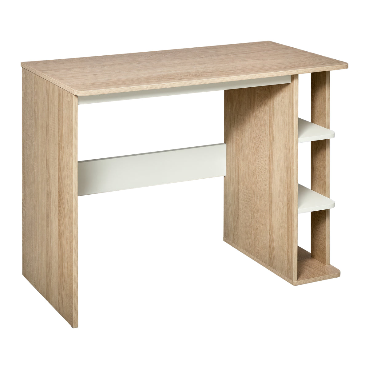 Bureau Informatique Table d'ordinateur 100L x 44l x 74H cm 3 étagères latérales en Bois Couleur chêne Clair Blanc-0