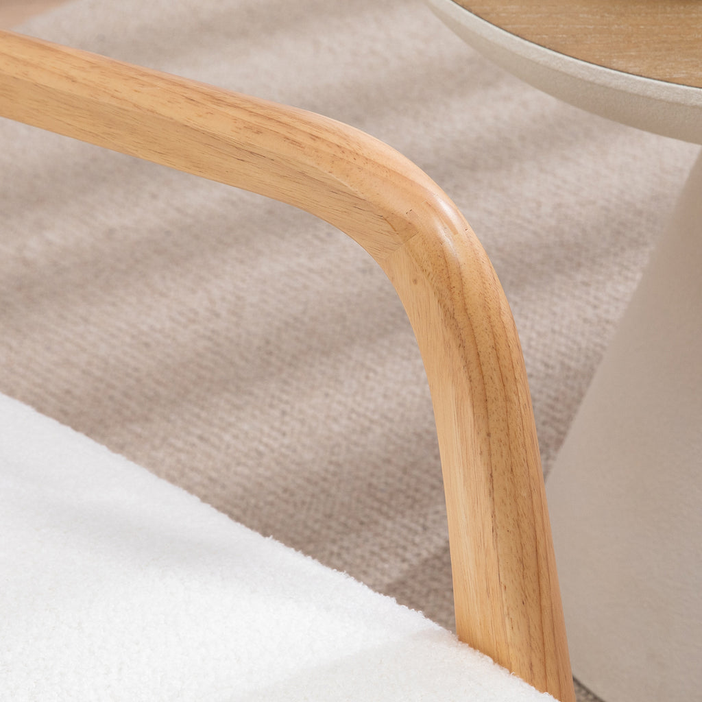 Fauteuil lounge - 3 coussins inclus - assise profonde - accoudoirs - structure bois hévéa - tissu bouclette crème