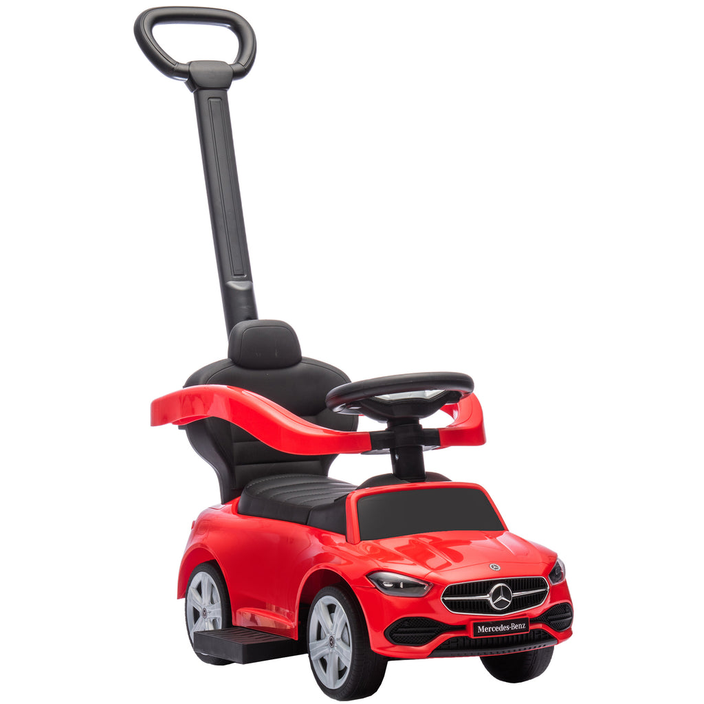 Porteur enfants Mercedes-Benz sous licence, porteur voiture à pousser avec poignée amovible, 91 x 40 x 83 cm, rouge