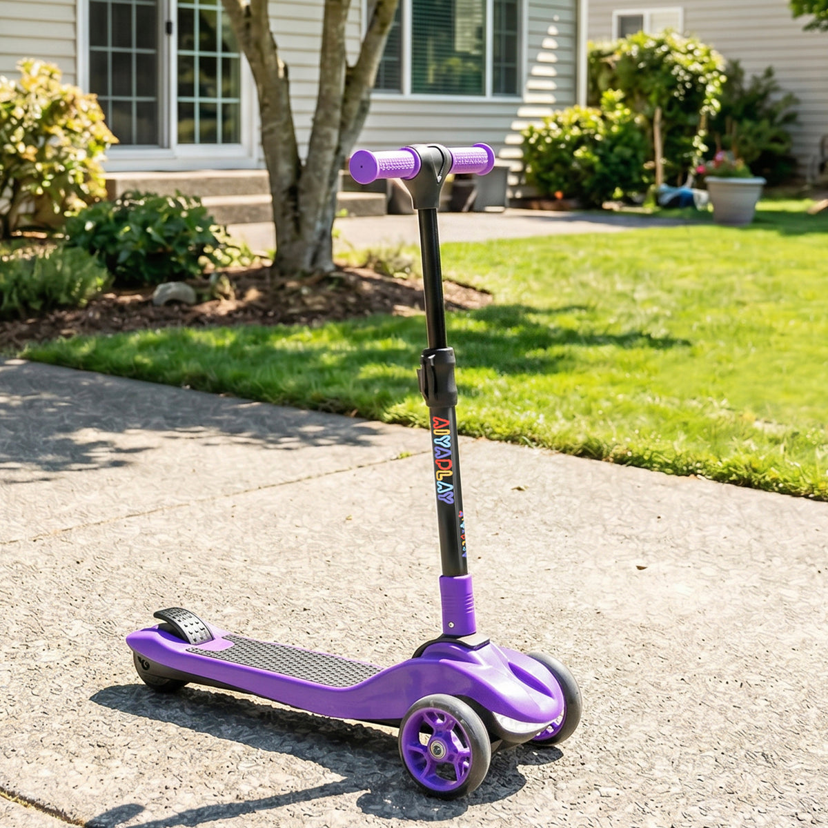 Trottinette électrique pour enfant 6 à 10 ans, pliable 3 roues démarrage zéro, vitesse maximale 8 km/h 64x29x83cm violet-1