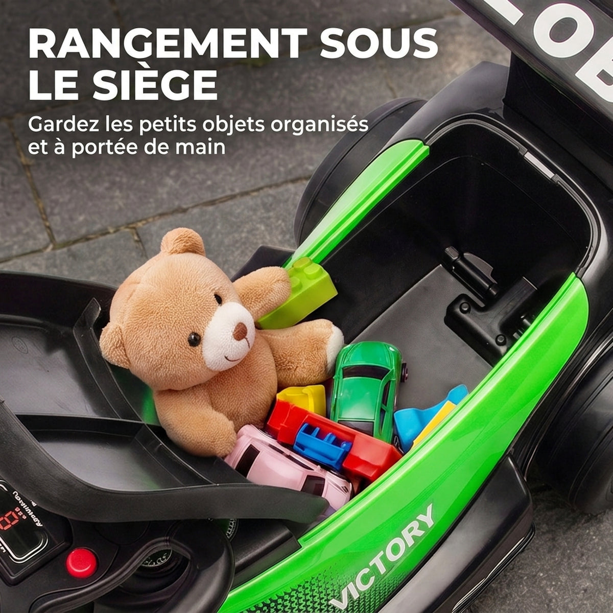 Porteur enfants voiture F1, véhicule à pousser avec volant musical, roues silencieuses et coffre, 18-36 mois, vert-4