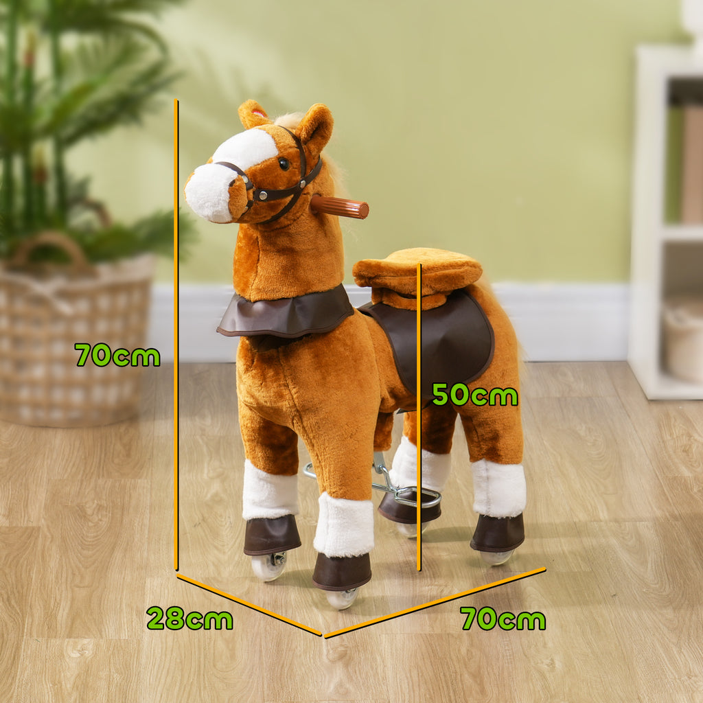 Cheval à monter pour enfant cheval à roulettes selle surélevée pour enfants 3-5 ans charge 60 kg 70 x 28 x 70 cm marron