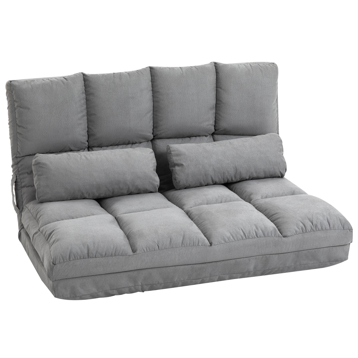 Chauffeuse 2 places canapé-lit convertible fauteuil de sol pliable dossier réglable 2 coussins inclus en polyester aspect suédé, pour salon, chambre et bureau, gris-0