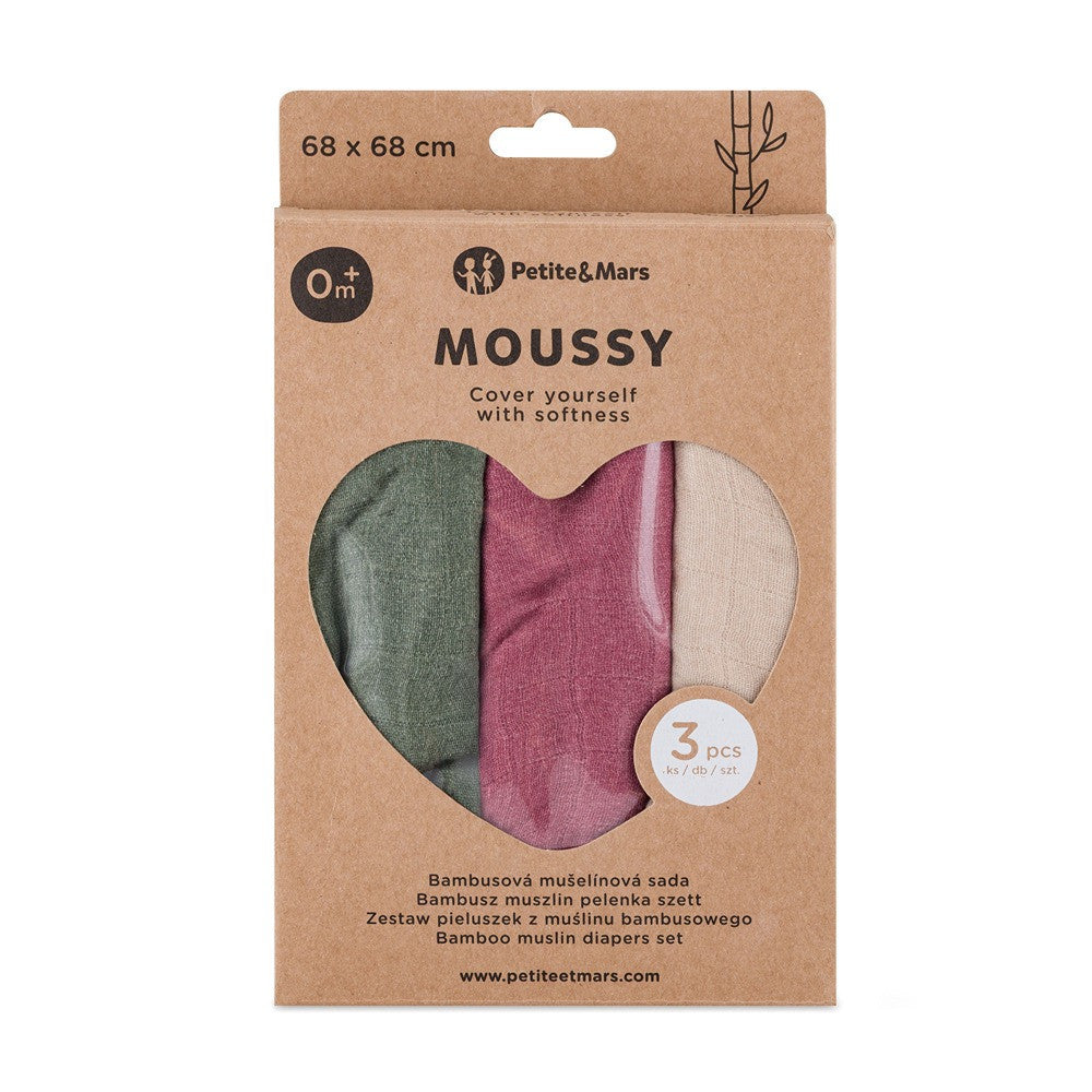 Petite&Mars Bambusz muszlin 3db-os pelenka szett Moussy Botanic Tones 68 x 68 cm-6