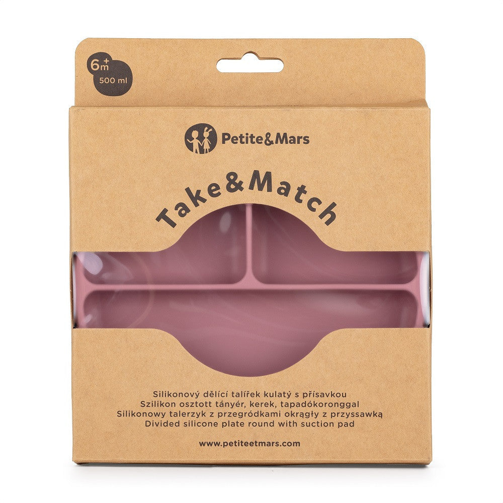 Petite&Mars Szilikon osztott kerek tányér, Take&Match, Dusty Rose, 6 hó+-3