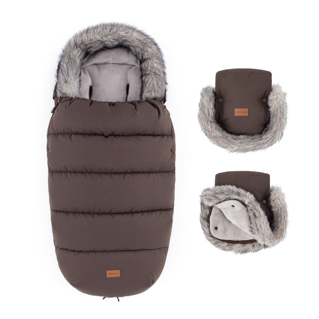 PETITE&MARS Comfy 4v1 téli bundazsák szett + babakocsi kézmelegítő Furry - Rich Brown
