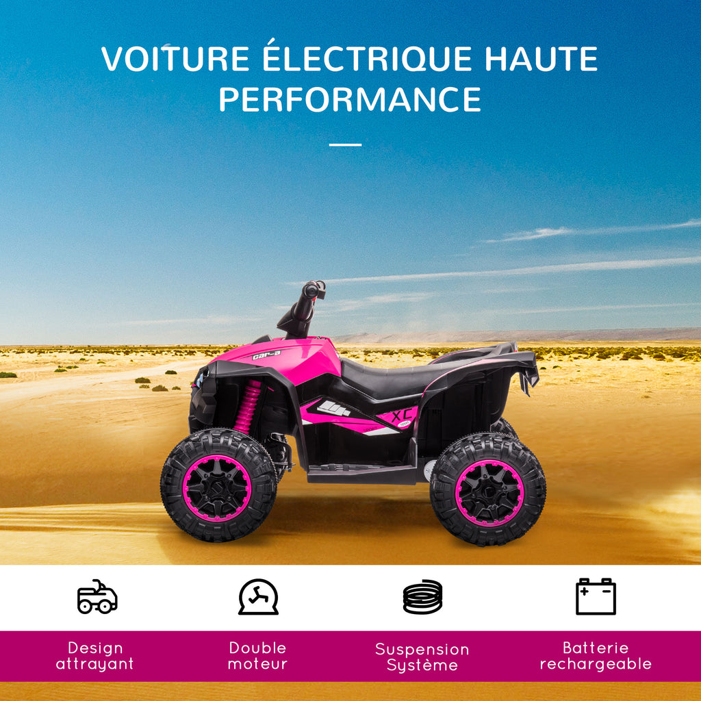 Quad buggy électrique enfant 12 V 6 Km/h max. effets lumineux selle pour enfant 3-5 ans métal PP noir rose