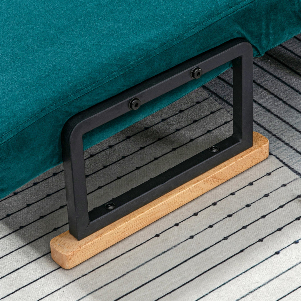 Canapé convertible 2 places avec dossier réglable à 5 niveaux et 2 coussins rembourrés, revêtement velours, vert canard-8