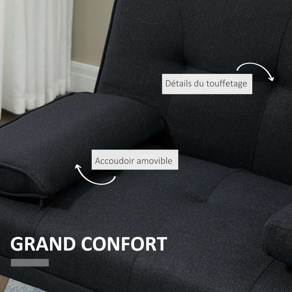 Canapé convertible 3 places, canapé-lit rembourré avec dossier réglable 3 niveaux, 2 coussins et 2 porte-gobelets intégrés, tissu de lin, pour salon, chambre d'amis, petit espace, gris-5