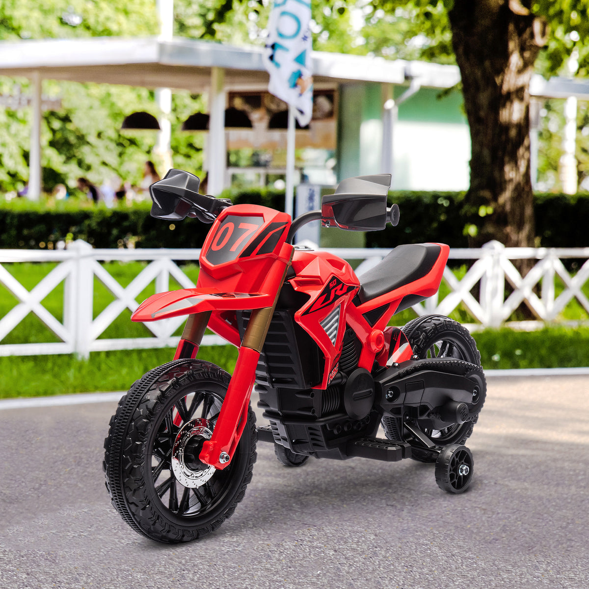 Moto cross électrique pour enfants 3-8 ans, batterie 6 V, 2 moteurs, klaxon et roues d'entraînement, charge 30KG, rouge