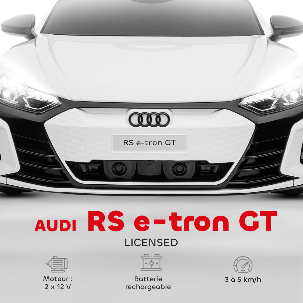 Voiture électrique enfant 12 V - véhicule électrique avec télécommande parentale fournie - V. Max. 5 Km/h - effets sonores, lumineux - Audi RS E-tron GT blanc