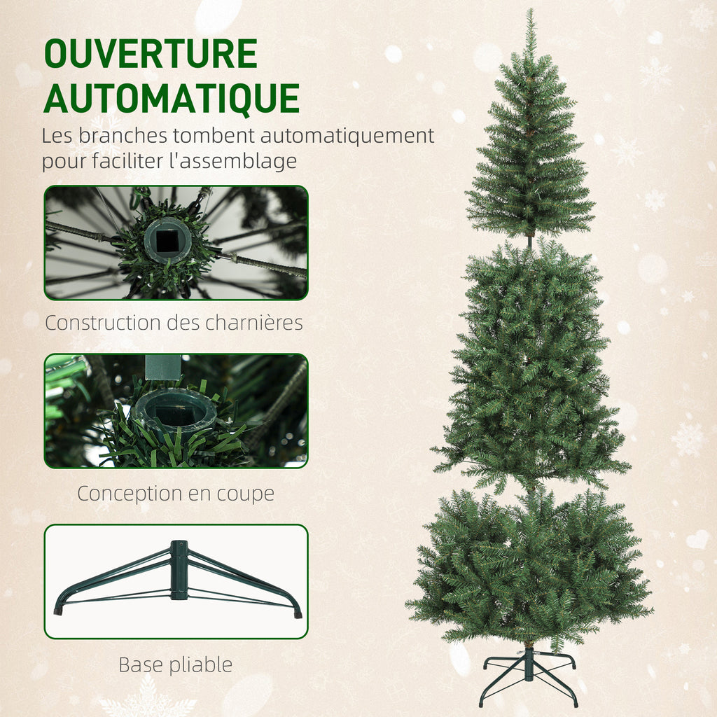 Sapin de Noël artificiel 210 cm, arbre de Noël fin avec 350 lumières, 1273 pointes, support en métal pliable, vert-6