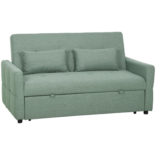 Canapé Convertible 2 Places 3 en 1, Canapé-Lit Clic Clac 160 cm, Dossier Réglable, Assise Large, 2 Oreillers, Vert-0