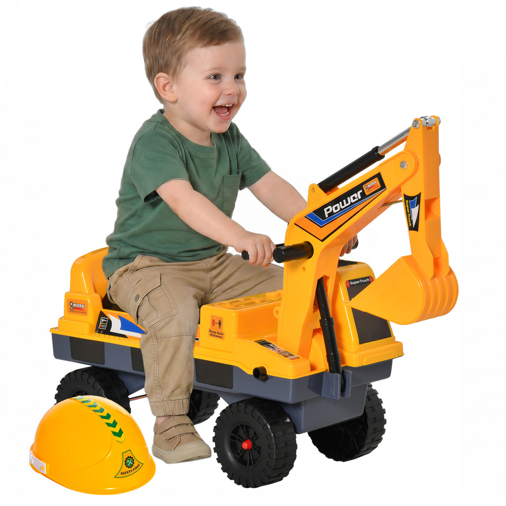 Porteur Enfant tractopelle 2-3 Ans Pelleteuse articulée avec Pince Incluse Effets sonores Lumineux PP Jaune