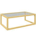 Table basse rectangulaire table de salon avec plateau en verre trempé cadre en bois d'hévéa dim. 100L x 60l x 35H cm-0