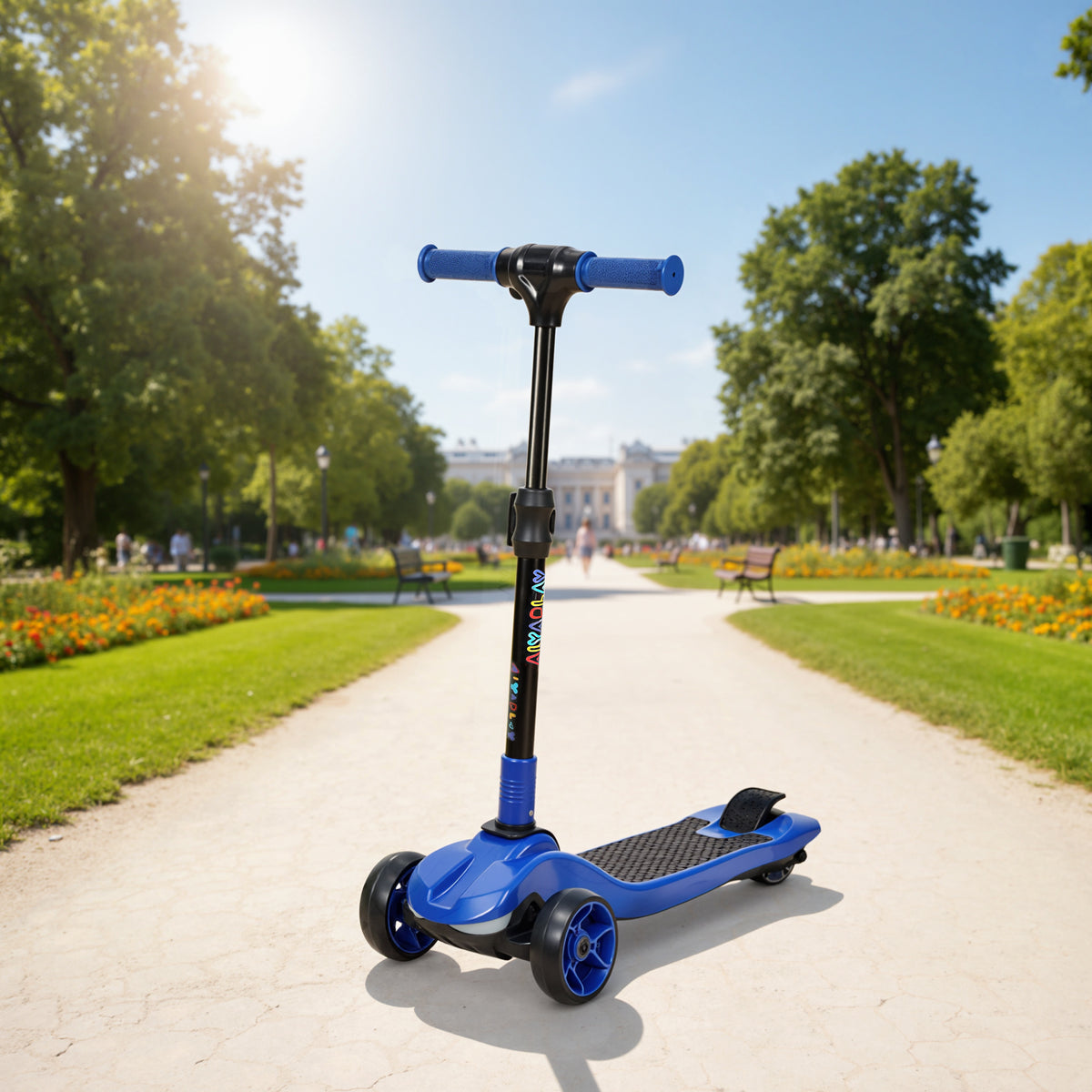 Trottinette électrique pour enfant 6 à 10 ans, pliable 3 roues démarrage zéro, vitesse maximale 8 km/h 64x29x83cm bleu-1