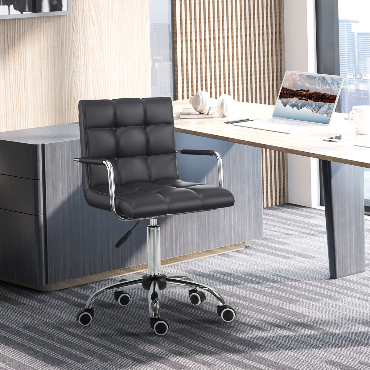 Chaise de bureau fauteuil manager pivotant hauteur réglable revêtement synthétique capitonné noir-9