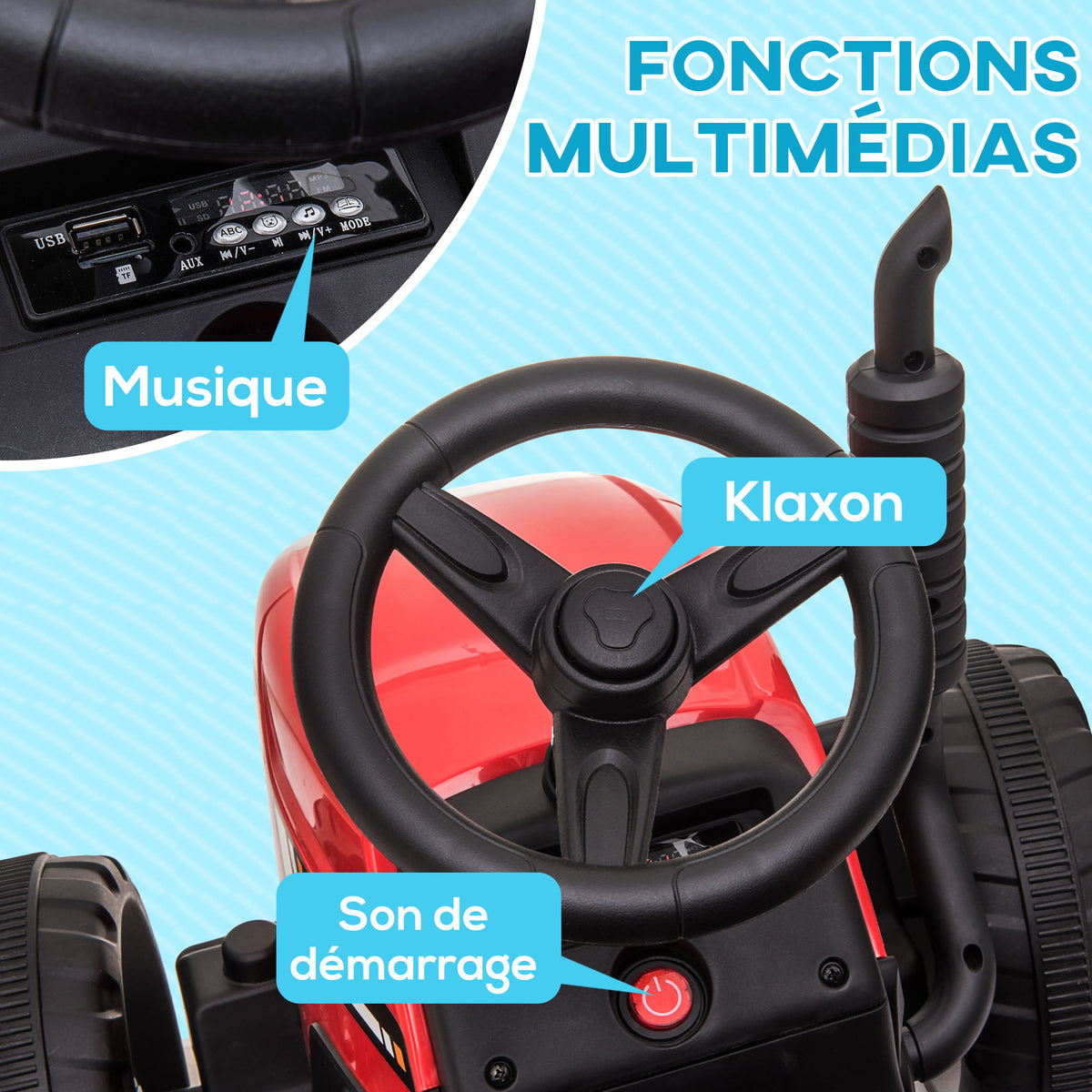 Gyermek traktor Piros 12 V-os elektromos – levehető utánfutóval és távirányítóval