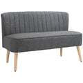Canapé 2 Places, Canapé de Salon en Tissu Aspect Lin, Assise Rembourrée et Pieds en Bois d'Hévéa, 117x56,5x77cm, Gris-0