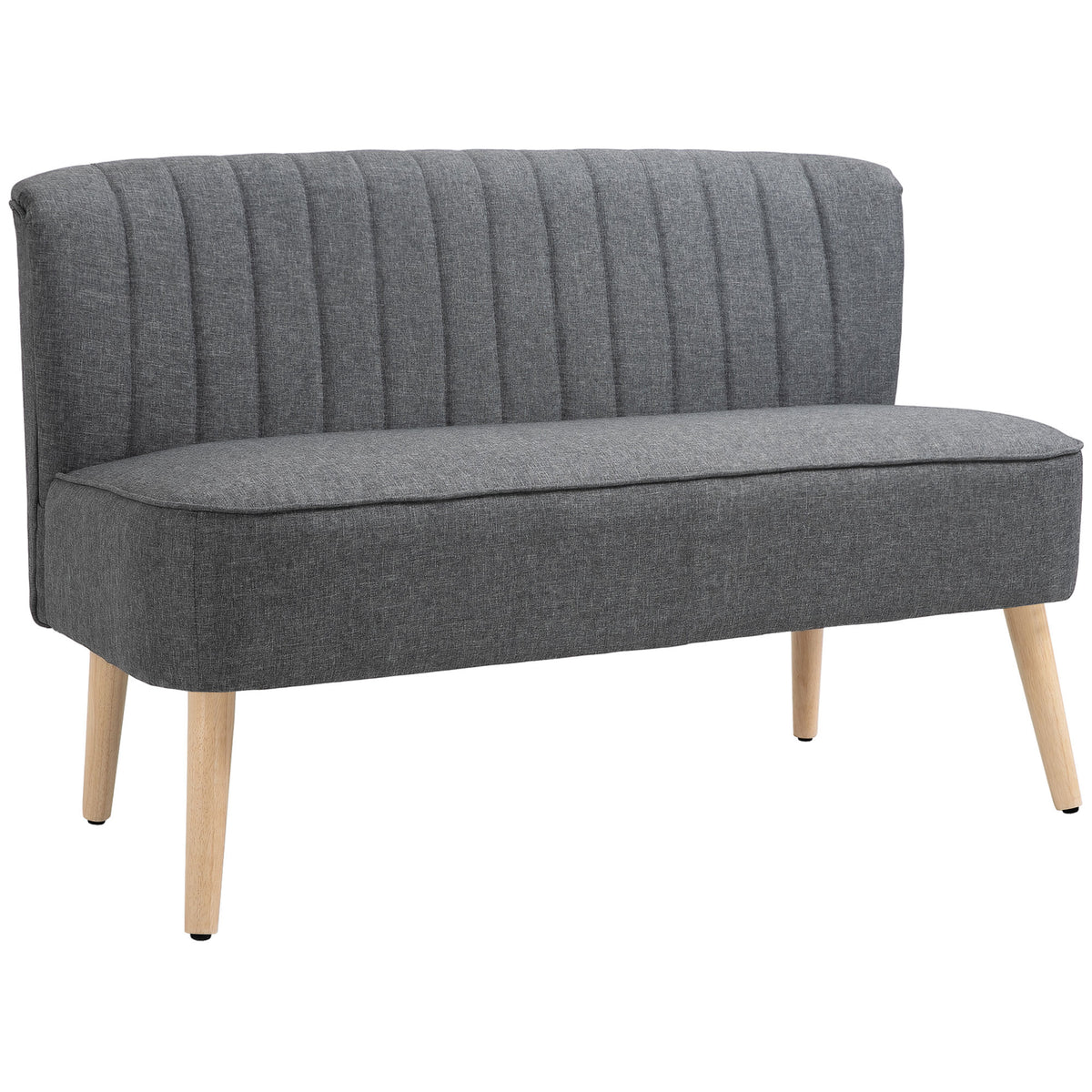 Canapé 2 Places, Canapé de Salon en Tissu Aspect Lin, Assise Rembourrée et Pieds en Bois d'Hévéa, 117x56,5x77cm, Gris-0