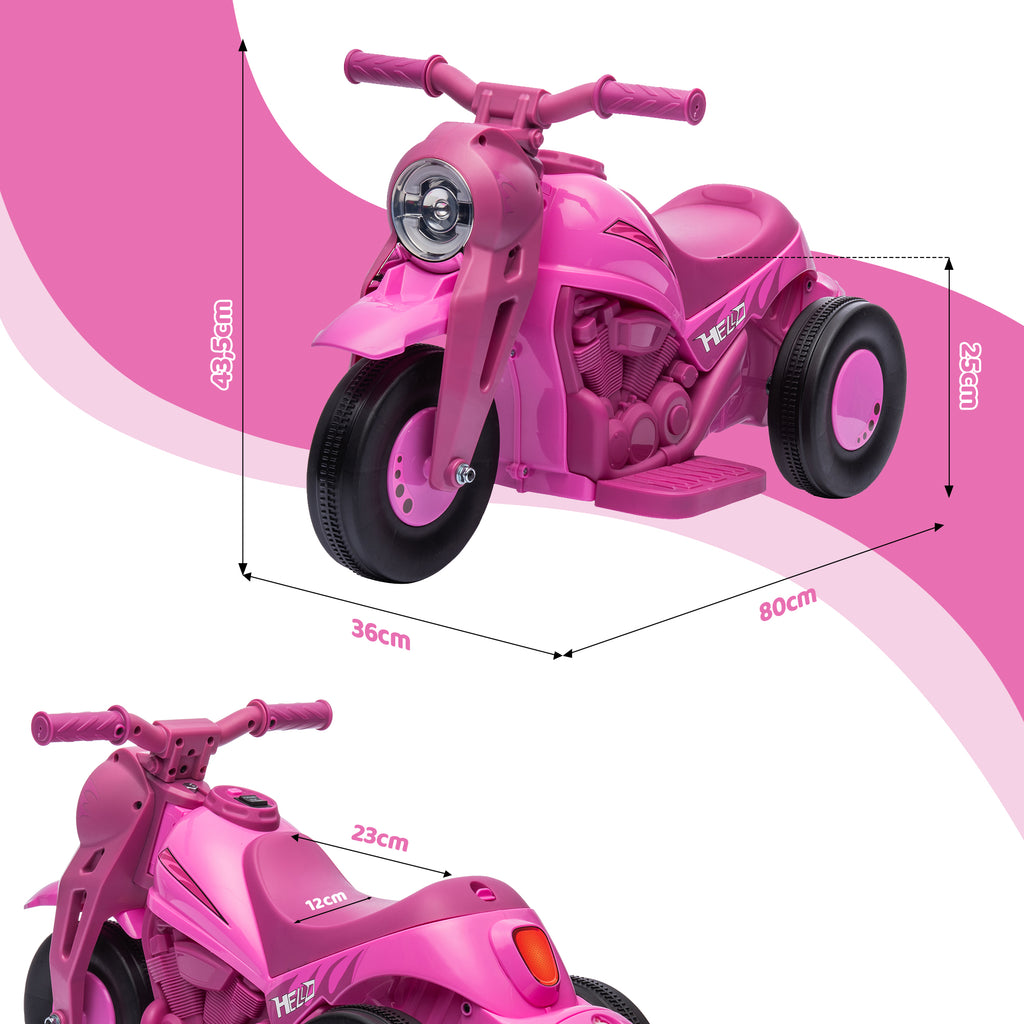 Moto électrique enfants 2-5 ans, 3 roues, 6 V, 3 km/h, avec fonction de bulles, effets lumineux et sonores, rose