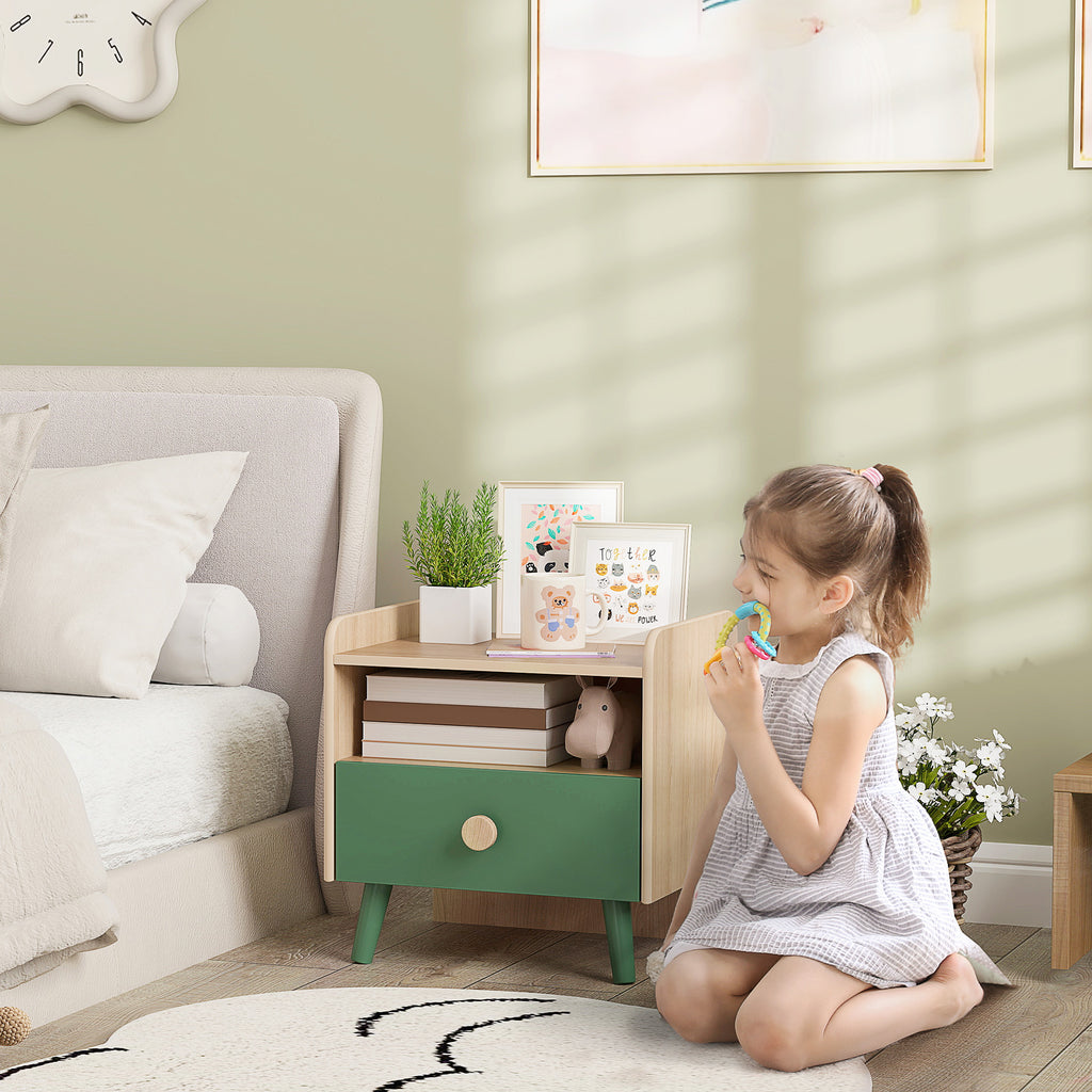 Table de chevet enfant table de nuit enfant avec tiroir et niche, petite table d'appoint en bois pour chambre d'enfant-1