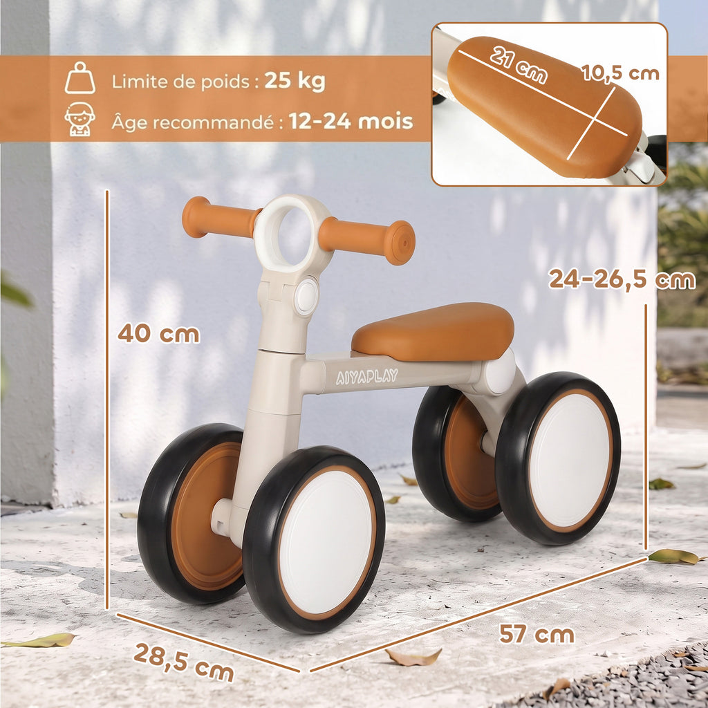 Draisienne Bébé 1-2 Ans Pliable, Cadre Léger en Aluminium, Siège Guidon Réglables, Pneus Silencieux, 57x28,5x40cm, Crème