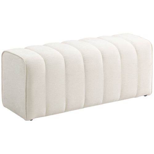 Banc bout de lit, banquette rembourrée, style moderne, ottoman en tissu aspect lin, 110 x 40 x 44 cm, crème-0