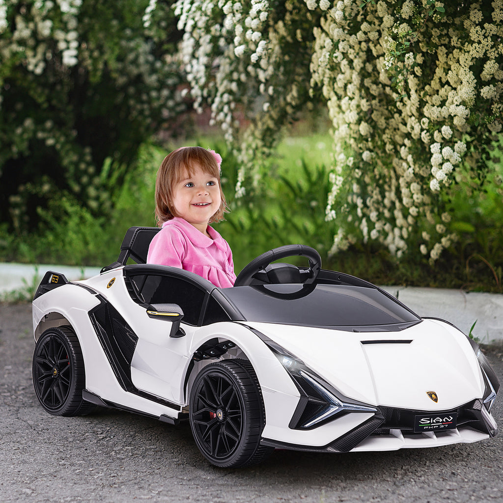 Voiture électrique Enfants de Sport Véhicule électrique Lamborghini Sian 12 V - V. Max. 5 Km/h avec Télécommande 2,4G Effets sonores + Lumineux Blanc