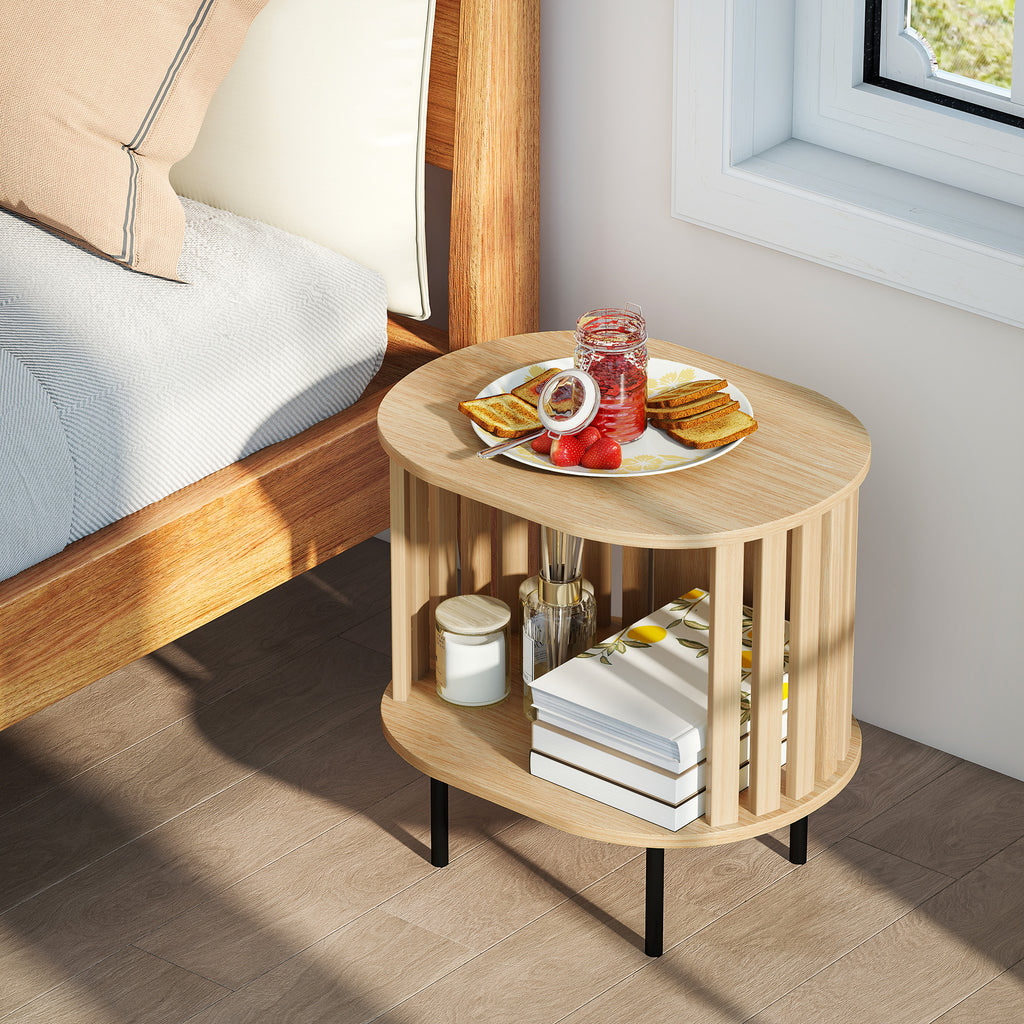 Ovális Éjjeliszekrény Nyitott Polccal – Skandináv Design, 55 kg Teherbírás