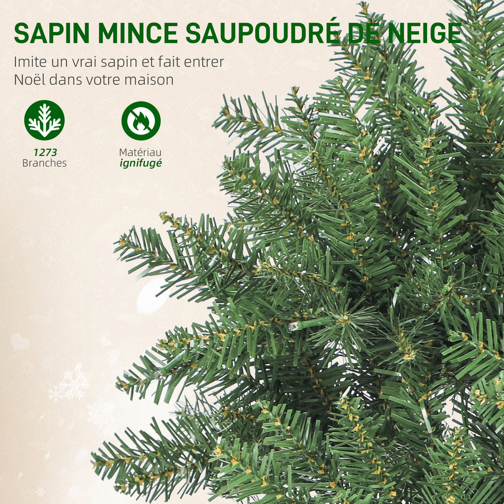 Sapin de Noël artificiel 210 cm, arbre de Noël fin avec 350 lumières, 1273 pointes, support en métal pliable, vert-5