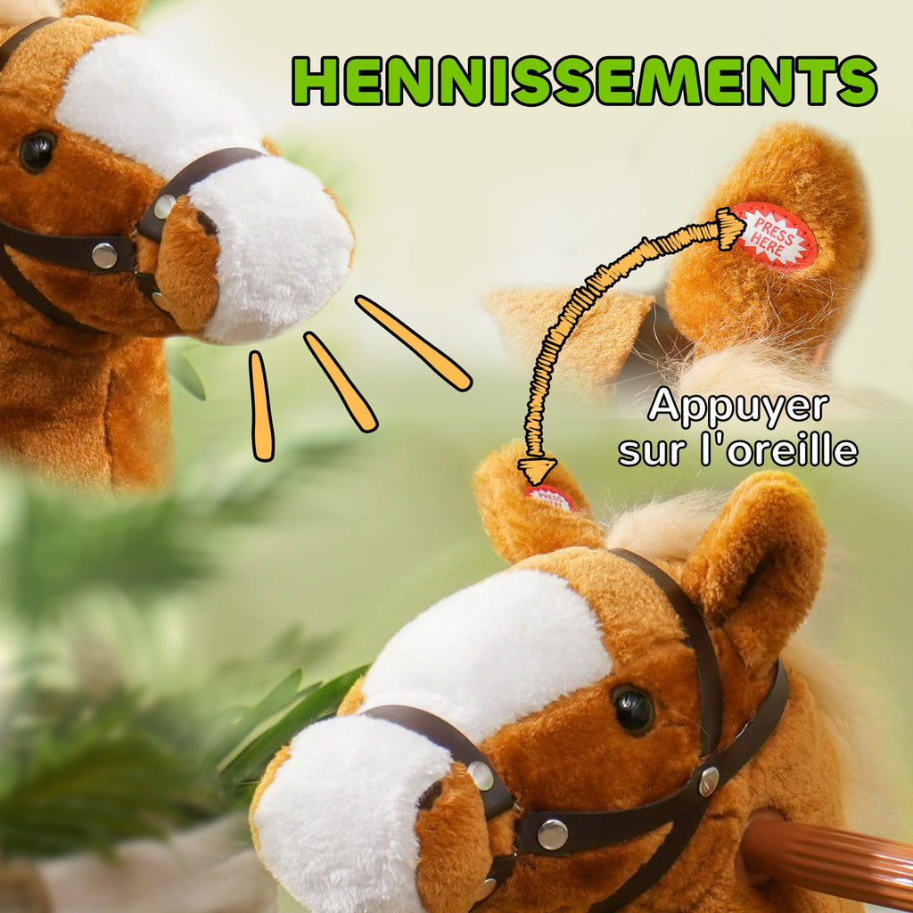 Cheval à monter pour enfant cheval à roulettes selle surélevée pour enfants 3-5 ans charge 60 kg 70 x 28 x 70 cm marron